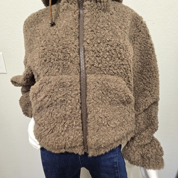 Lit Cozy Teddy Hooded Brown Jacket Size L - Picture 9 of 11